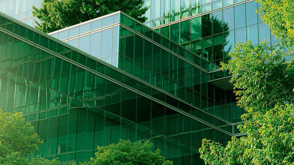 outside of a glass office building